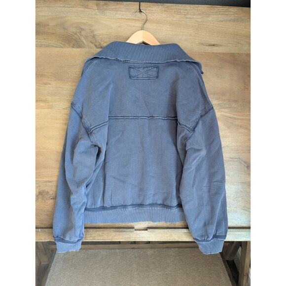 Free People Sweatshirt Womens Medium Dark Blue Long Sleeve Parker Half-Zip NWT - Picture 2 of 5